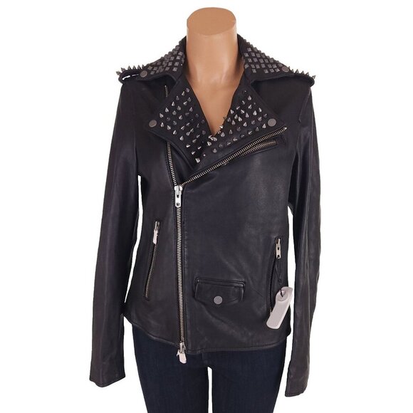 Muubaa Voisin Leather Studded Biker Jacket Size US 4 S Womens Black $700 - Picture 2 of 16